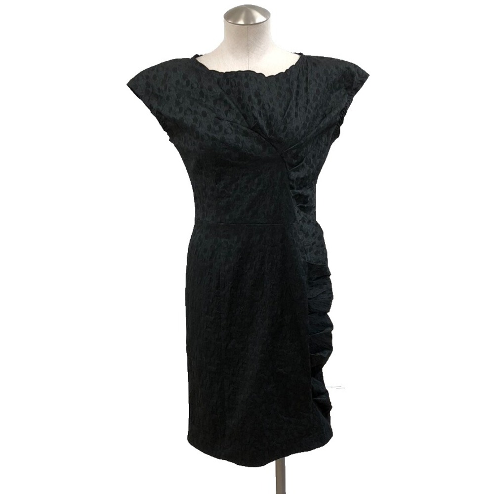 Nina Ricci Sheath Dress Womens 6 8 Black Jacquard Floral Ruched Cap Sleeve LBD